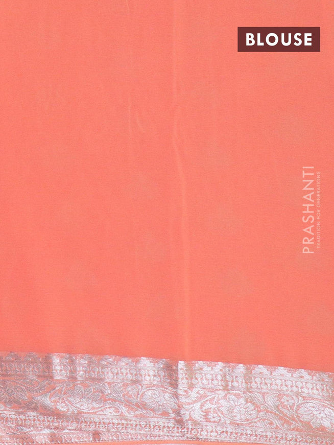 Semi georgette saree peach with allover silver zari woven buttas and silver zari woven floral border - {{ collection.title }} by Prashanti Sarees