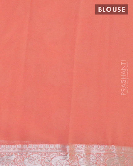 Semi georgette saree peach with silver zari woven buttas and silver zari woven border - {{ collection.title }} by Prashanti Sarees