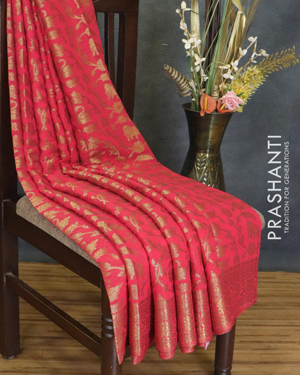 Semi georgette saree pink with allover zari weaves and floral zari woven border - {{ collection.title }} by Prashanti Sarees