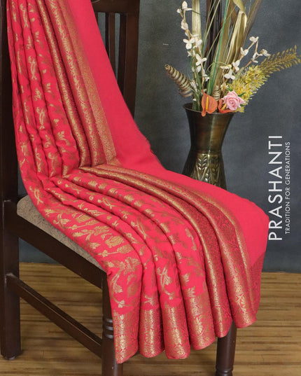 Semi georgette saree pink with allover zari weaves and floral zari woven border - {{ collection.title }} by Prashanti Sarees