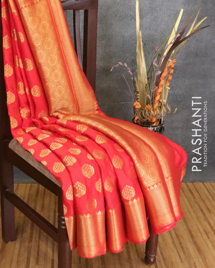 Semi georgette saree red with allover zari woven buttas and zari woven border - {{ collection.title }} by Prashanti Sarees