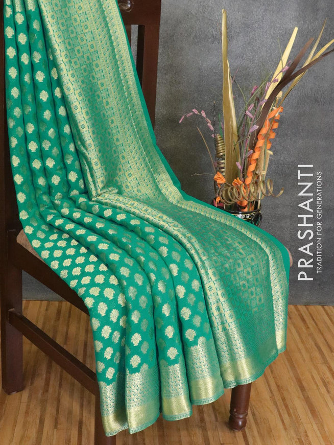 Semi georgette saree teal green with allover zari woven buttas and zari woven border - {{ collection.title }} by Prashanti Sarees