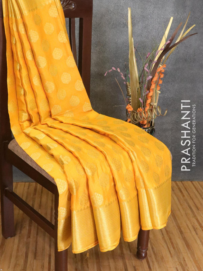 Semi georgette saree yellow with allover zari woven buttas and zari woven border - {{ collection.title }} by Prashanti Sarees