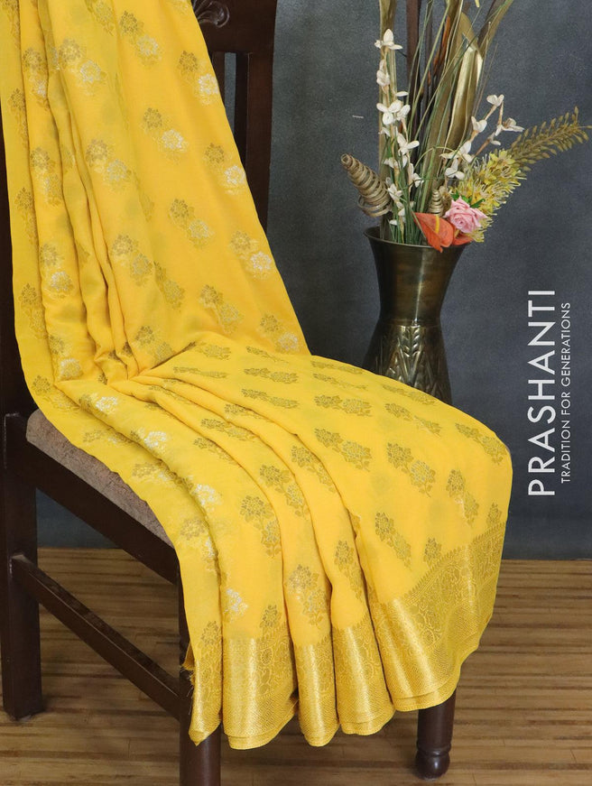 Semi georgette saree yellow with floral zari woven buttas and floral zari woven border - {{ collection.title }} by Prashanti Sarees