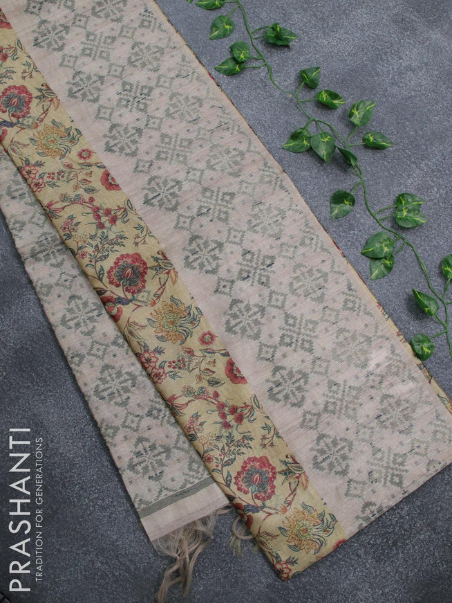 Semi jute silk saree beige with allover floral prints woven buttas and woven border - {{ collection.title }} by Prashanti Sarees