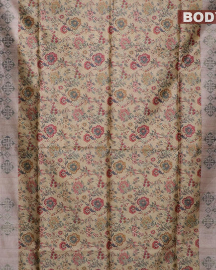 Semi jute silk saree beige with allover floral prints woven buttas and woven border - {{ collection.title }} by Prashanti Sarees