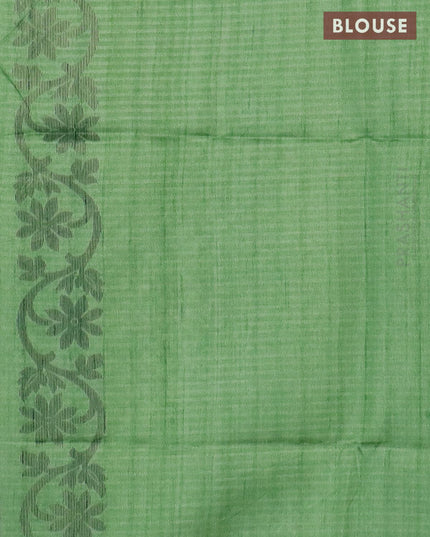 Semi jute silk saree green and beige with allover floral prints woven buttas and woven border - {{ collection.title }} by Prashanti Sarees