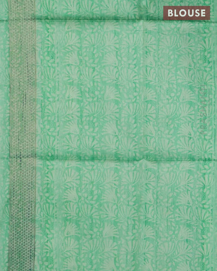 Semi jute silk saree green shade with allover prints and temple woven border - {{ collection.title }} by Prashanti Sarees