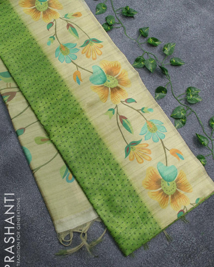 Semi jute silk saree green with allover bandhani prints and zari woven printed border - {{ collection.title }} by Prashanti Sarees