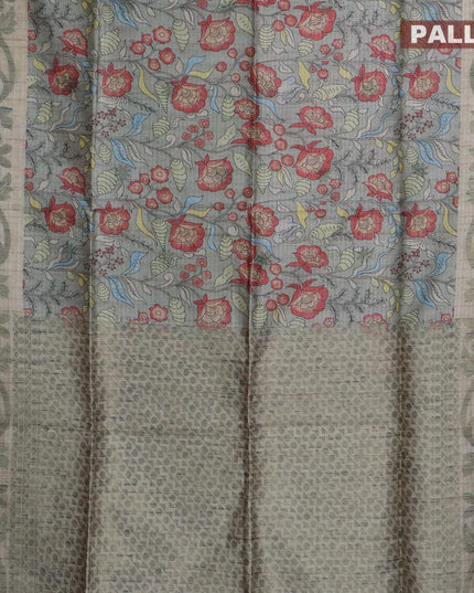 Semi jute silk saree grey and beige with allover floral prints woven buttas and woven border - {{ collection.title }} by Prashanti Sarees