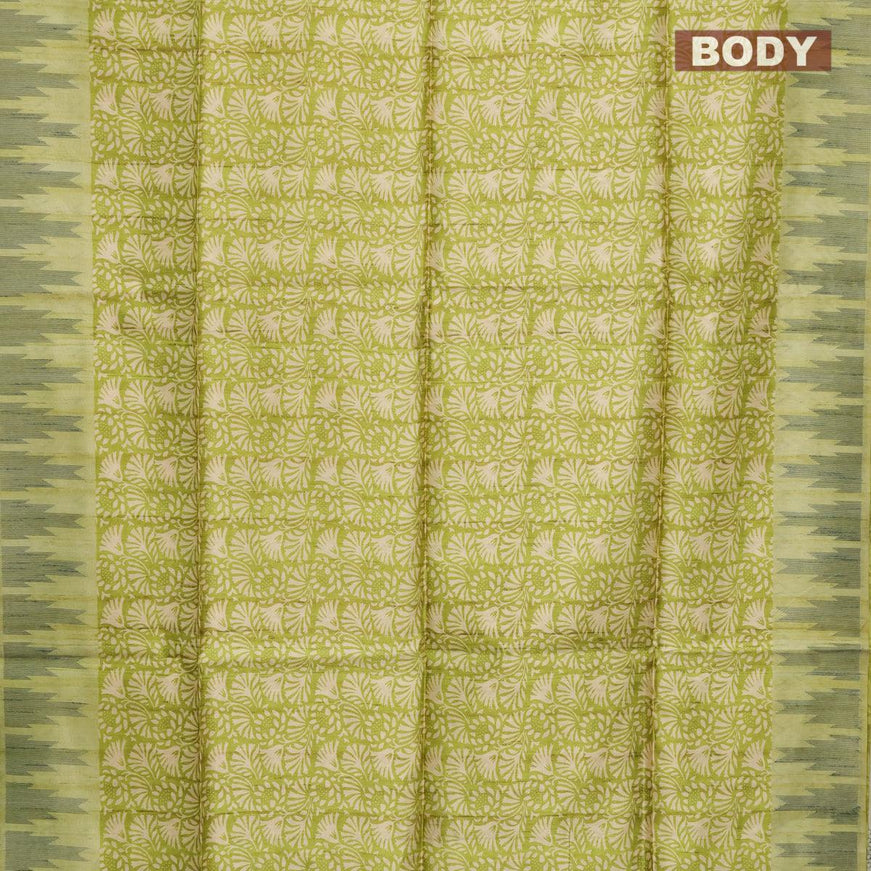 Semi jute silk saree light green with allover prints and temple woven border - {{ collection.title }} by Prashanti Sarees
