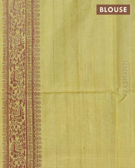 Semi jute silk saree lime yellow and beige with allover prints and woven border - {{ collection.title }} by Prashanti Sarees