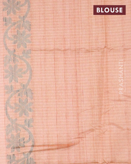 Semi jute silk saree pale orange and beige with allover floral prints woven buttas and woven border - {{ collection.title }} by Prashanti Sarees