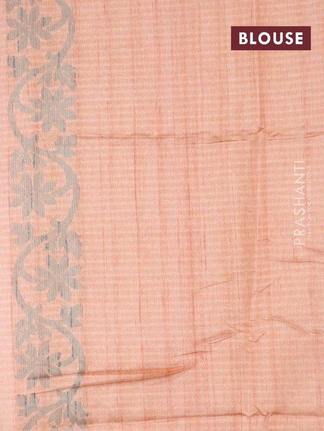 Semi jute silk saree pale orange and beige with allover floral prints woven buttas and woven border - {{ collection.title }} by Prashanti Sarees