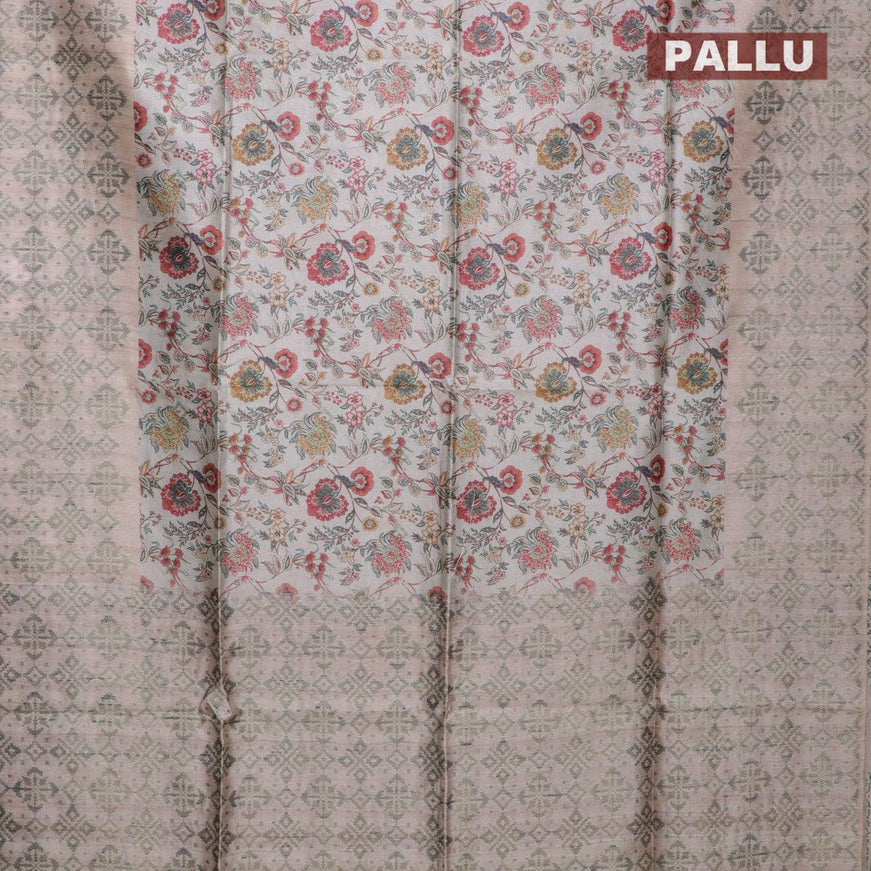Semi jute silk saree pastel blue shade and beige with allover floral prints woven buttas and woven border - {{ collection.title }} by Prashanti Sarees