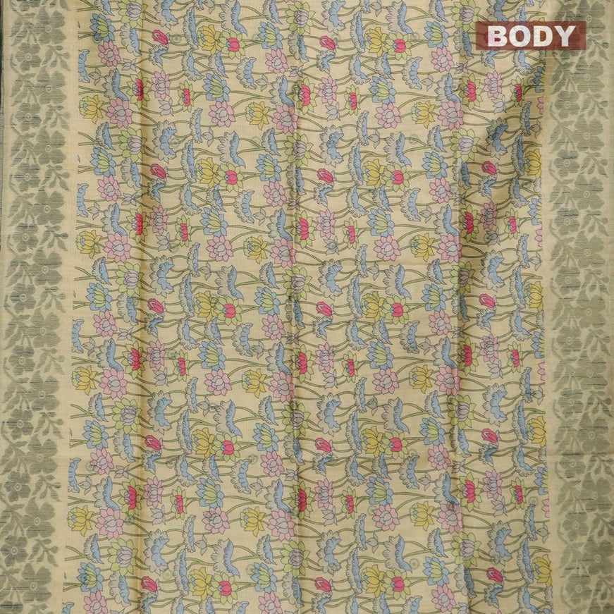 Semi jute silk saree sandal with allover pichwai prints and woven border - {{ collection.title }} by Prashanti Sarees
