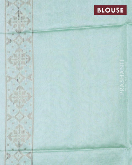 Semi jute silk saree teal blue and beige with allover floral prints woven buttas and woven border - {{ collection.title }} by Prashanti Sarees