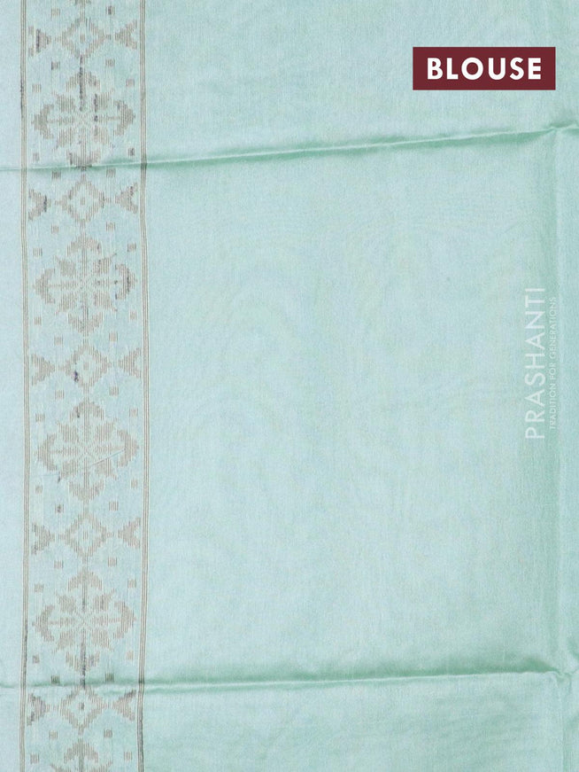 Semi jute silk saree teal blue and beige with allover floral prints woven buttas and woven border - {{ collection.title }} by Prashanti Sarees