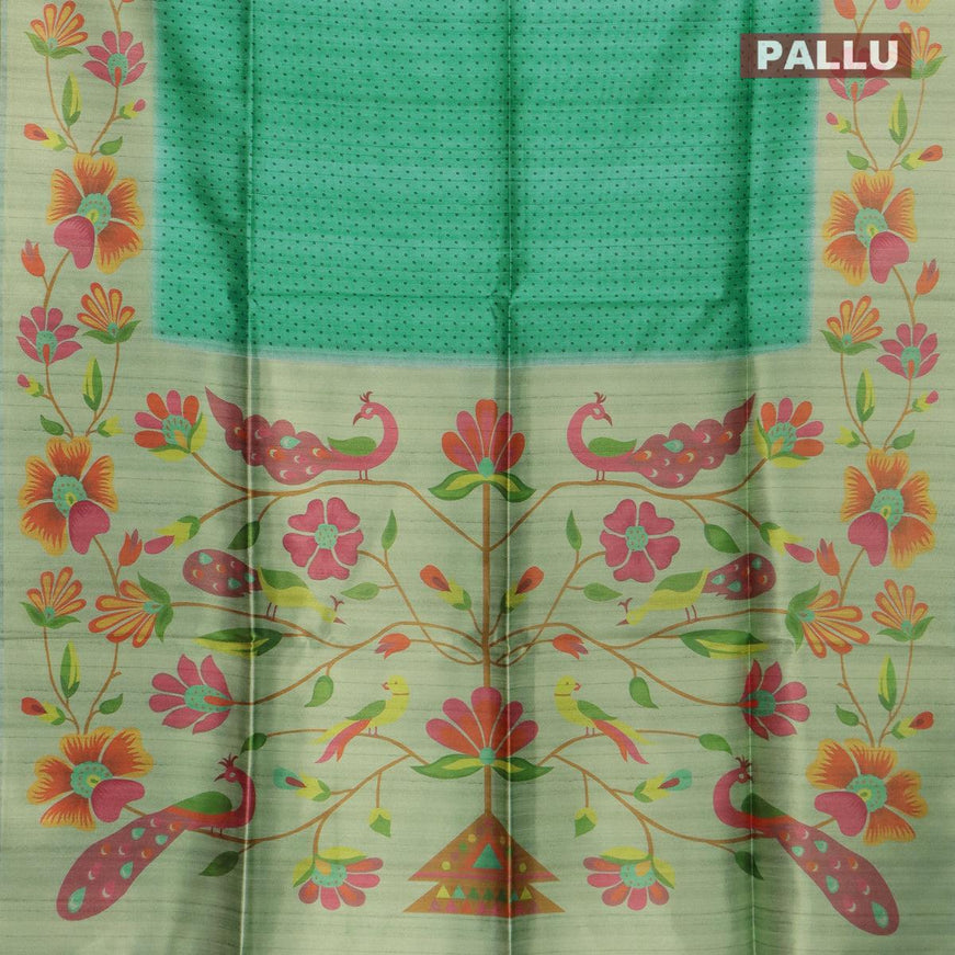 Semi jute silk saree teal green with allover bandhani prints and zari woven printed border - {{ collection.title }} by Prashanti Sarees