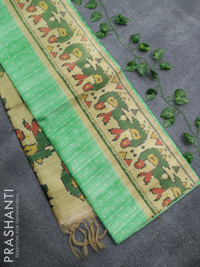 Semi jute silk saree teal green with allover prints and zari woven printed border - {{ collection.title }} by Prashanti Sarees