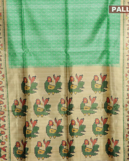 Semi jute silk saree teal green with allover prints and zari woven printed border - {{ collection.title }} by Prashanti Sarees