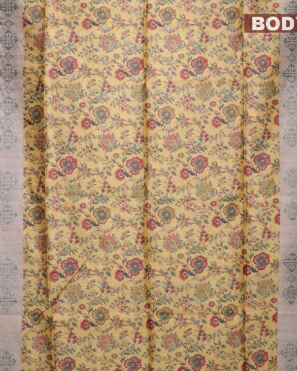 Semi jute silk saree yellow and beige with allover floral prints woven buttas and woven border - {{ collection.title }} by Prashanti Sarees