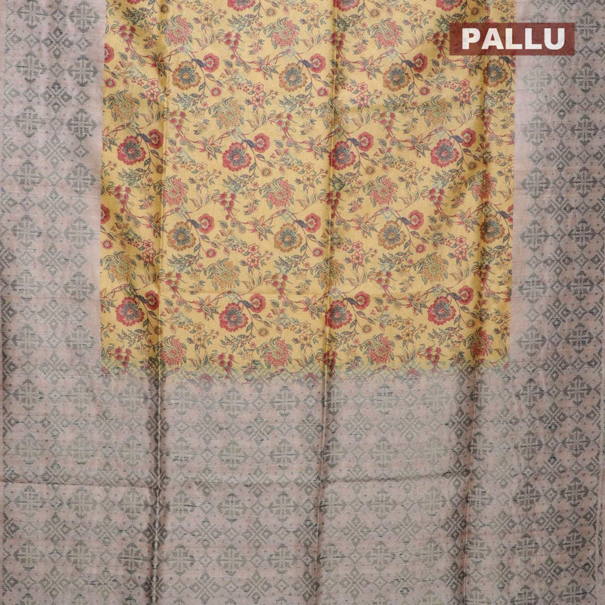 Semi jute silk saree yellow and beige with allover floral prints woven buttas and woven border - {{ collection.title }} by Prashanti Sarees