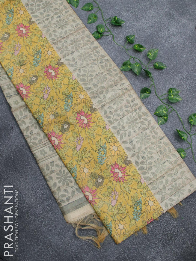 Semi jute silk saree yellow and beige with allover prints woven buttas and woven border - {{ collection.title }} by Prashanti Sarees