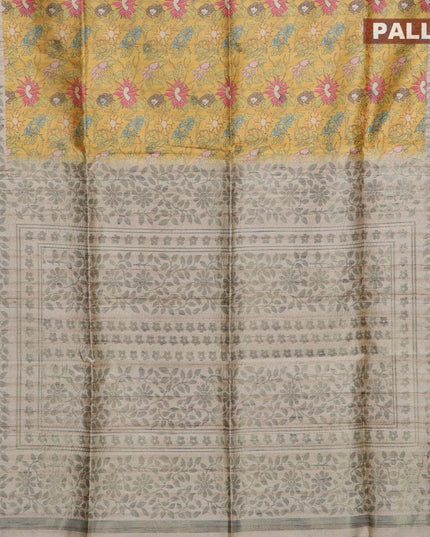 Semi jute silk saree yellow and beige with allover prints woven buttas and woven border - {{ collection.title }} by Prashanti Sarees