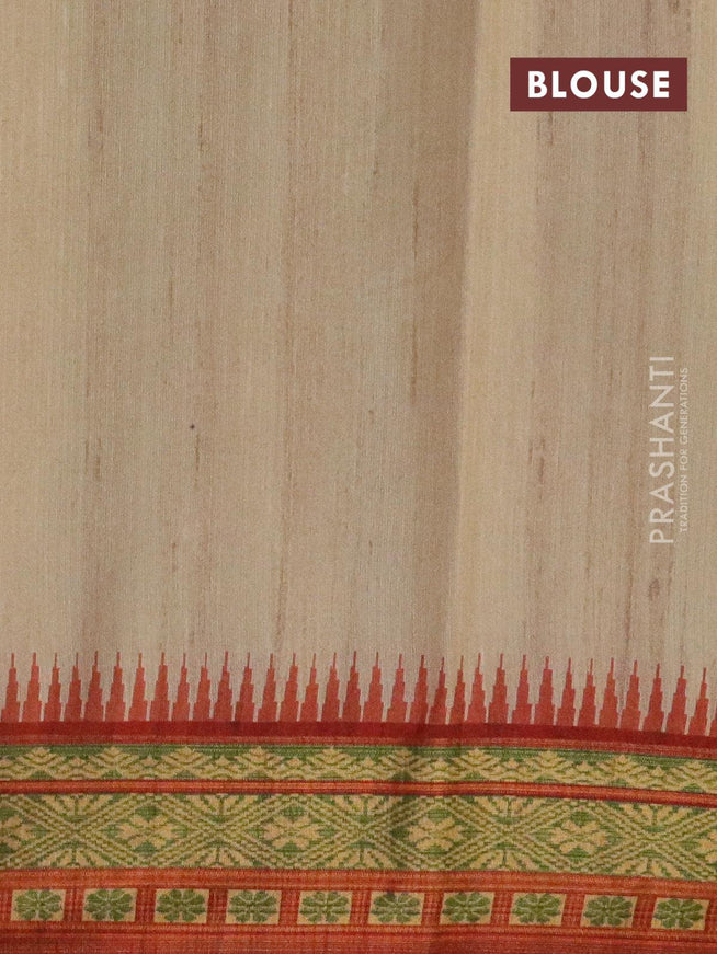 Semi linen saree beige and rust shade with allover floral prints and simple border - IVO1573 - {{ collection.title }} by Prashanti Sarees