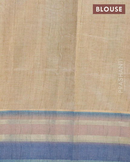 Semi linen saree cream and blue shade with peacock butta prints and simple border - {{ collection.title }} by Prashanti Sarees