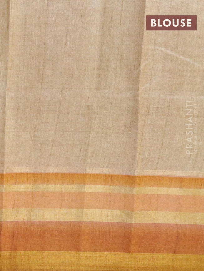 Semi linen saree cream and yellow with peacock butta prints and simple border - IVO1534 - {{ collection.title }} by Prashanti Sarees