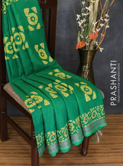 Semi linen saree green with kantha stitch work and silver zari border - {{ collection.title }} by Prashanti Sarees