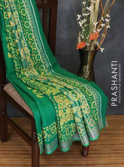 Semi linen saree green with kantha stitch work and silver zari border - {{ collection.title }} by Prashanti Sarees