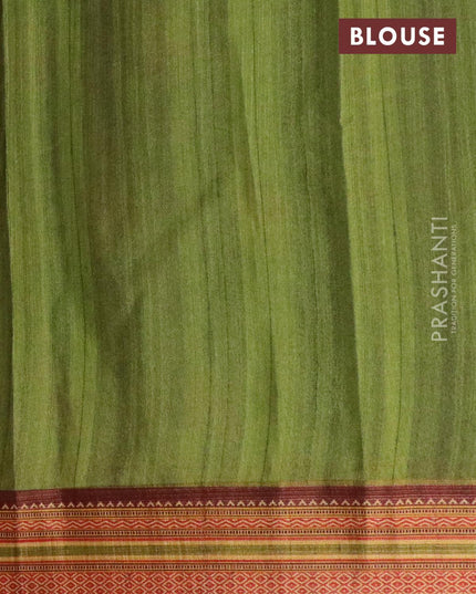 Semi linen saree light green and coffee brown with allover warli prints and simple border - IVO1509 - {{ collection.title }} by Prashanti Sarees