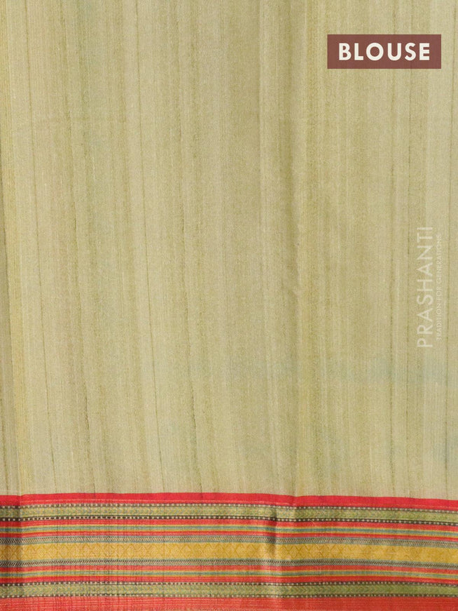 Semi linen saree light green and red with allover bandhani prints and simple border - IVO1421 - {{ collection.title }} by Prashanti Sarees
