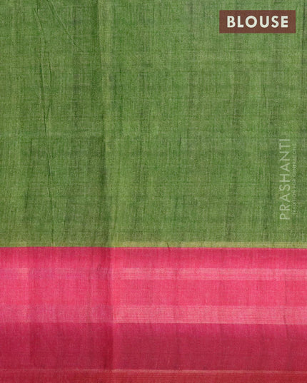 Semi linen saree light green shade and pink with allover prints and simple border - {{ collection.title }} by Prashanti Sarees