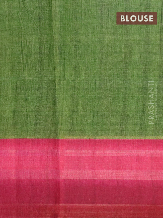 Semi linen saree light green shade and pink with allover prints and simple border - {{ collection.title }} by Prashanti Sarees