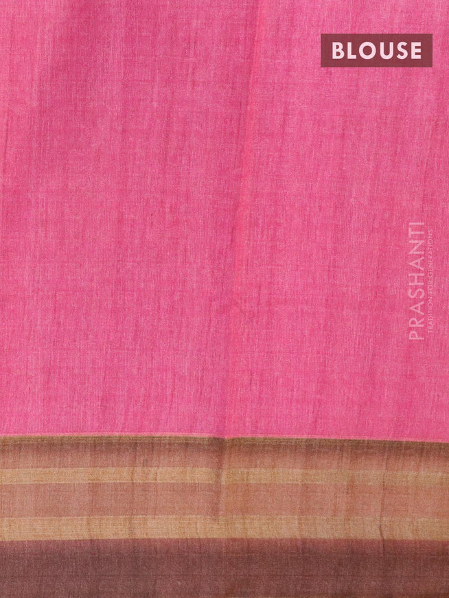 Semi linen saree light pink and brown with allover prints and simple border - {{ collection.title }} by Prashanti Sarees