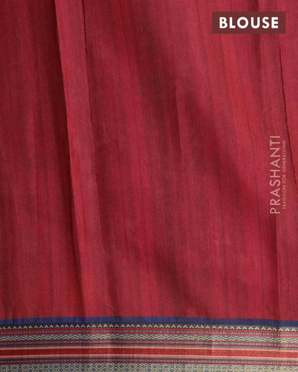 Semi linen saree maroon and navy blue with allover warli prints and simple border - IVO1508 - {{ collection.title }} by Prashanti Sarees