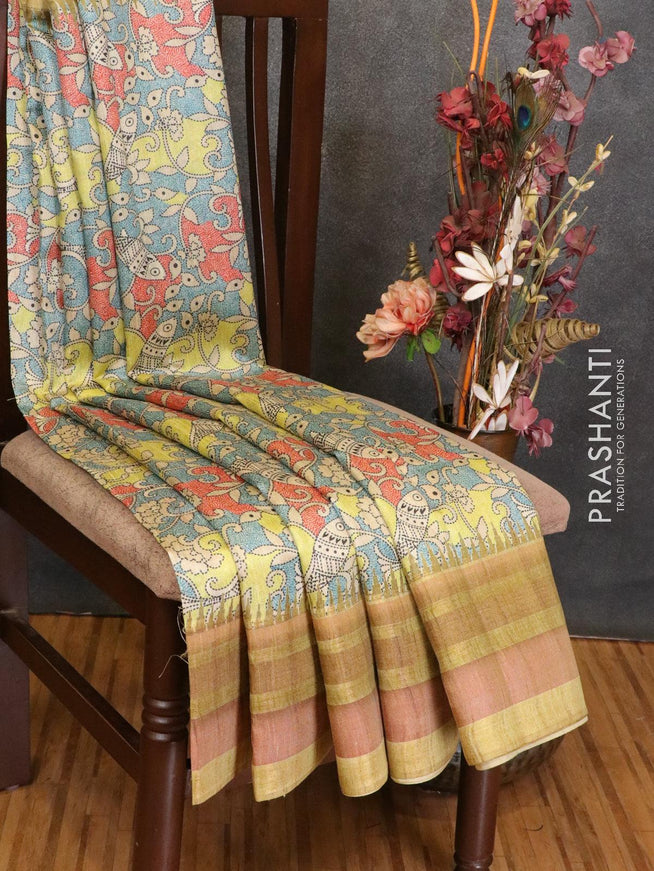 Semi linen saree multi colour and beige with allover prints and simple border - IVO1440 - {{ collection.title }} by Prashanti Sarees
