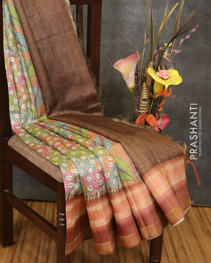 Semi linen saree multi colour and rust with allover leaf prints and simple border - {{ collection.title }} by Prashanti Sarees