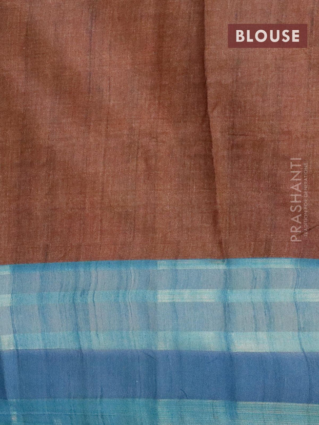 Semi linen saree orange and blue with allover prints and simple border - {{ collection.title }} by Prashanti Sarees
