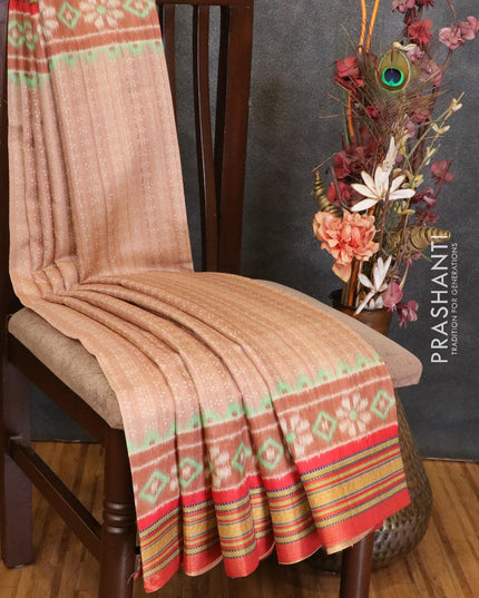 Semi linen saree pastel brown and red with allover bandhani prints and simple border - {{ collection.title }} by Prashanti Sarees