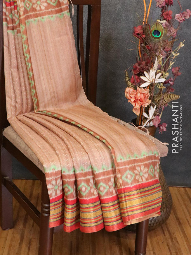 Semi linen saree pastel brown and red with allover bandhani prints and simple border - {{ collection.title }} by Prashanti Sarees