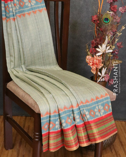 Semi linen saree pastel green and red with allover bandhani prints and simple border - IVO1422 - {{ collection.title }} by Prashanti Sarees