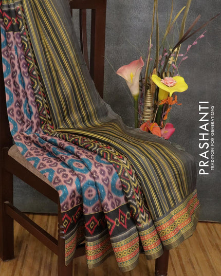 Semi linen saree pastel pink and black with allover prints and simple border - {{ collection.title }} by Prashanti Sarees