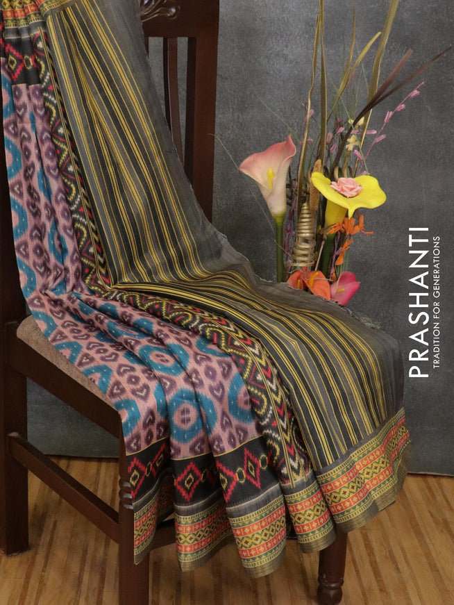 Semi linen saree pastel pink and black with allover prints and simple border - {{ collection.title }} by Prashanti Sarees