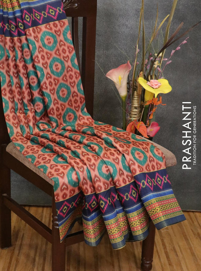 Semi linen saree peach and blue with allover prints and simple border - {{ collection.title }} by Prashanti Sarees