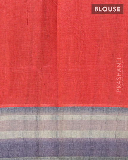 Semi linen saree peach and grey shade with allover prints and simple border - {{ collection.title }} by Prashanti Sarees